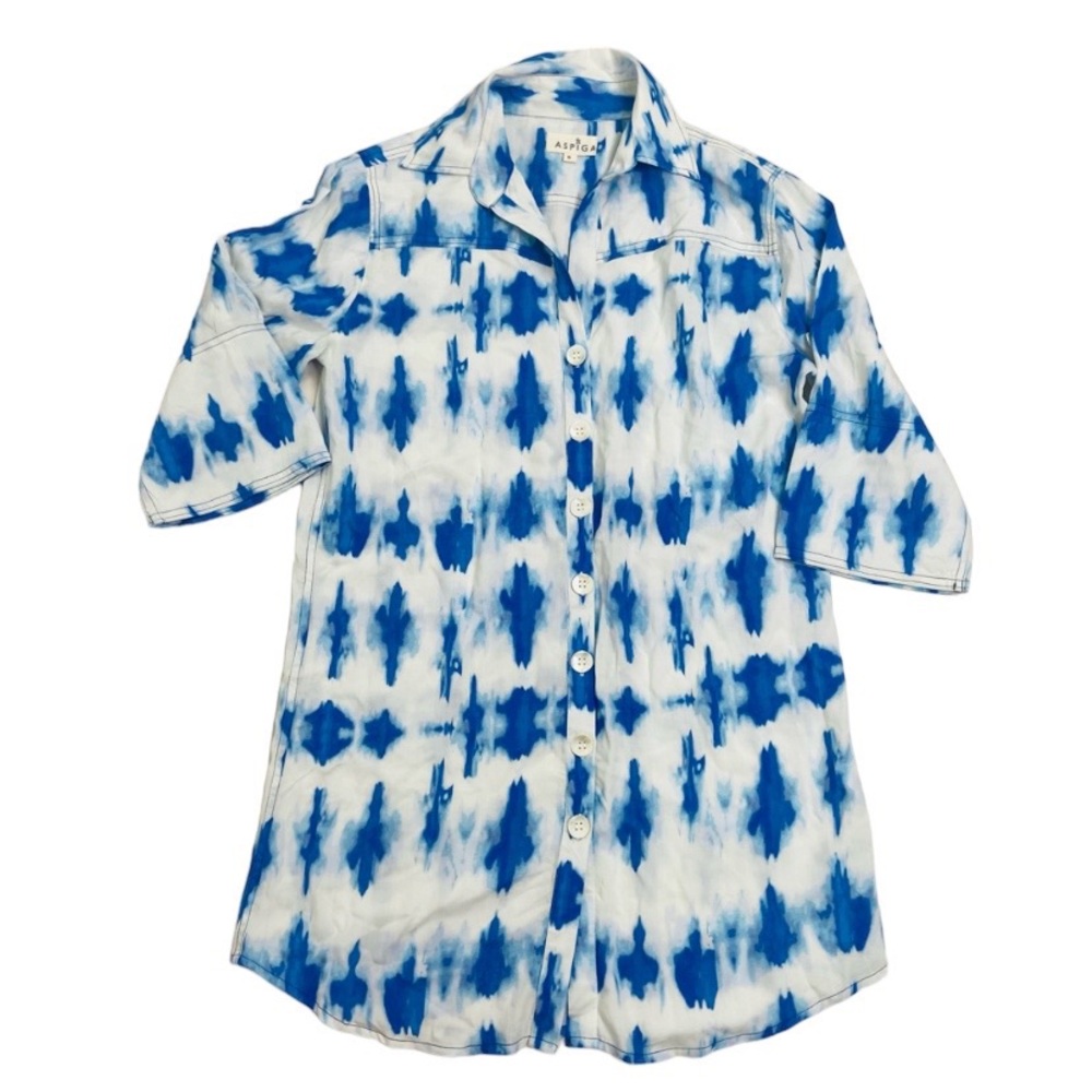 ASPIGA turquoise blue tie dye top tunic, beach swim coverup. Size small